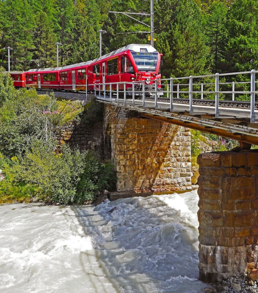 viaje en tren en el paisaje de suiza 